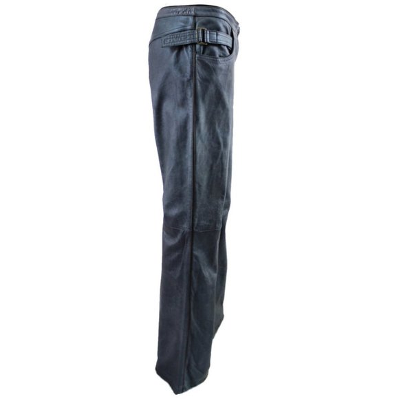Vintage CALLAGHAN Steel Blue Leather Straight Leg Pants - Picture 3 of 12